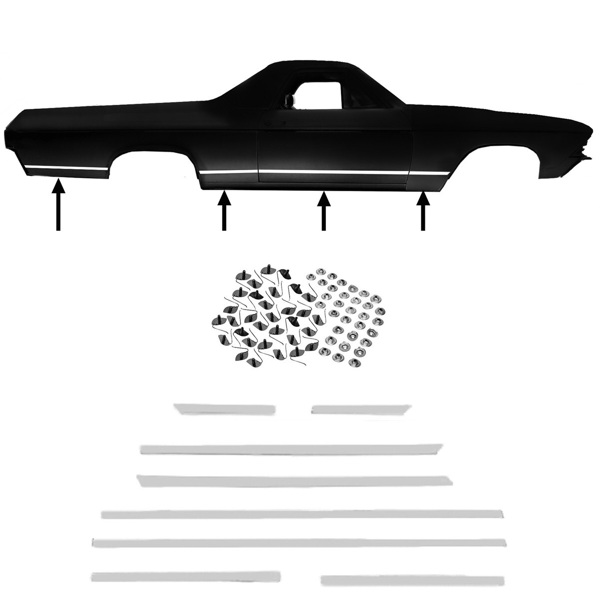 1967 Chevy El Camino Body Side Trim Moldings Right/Left 8 Pieces Set