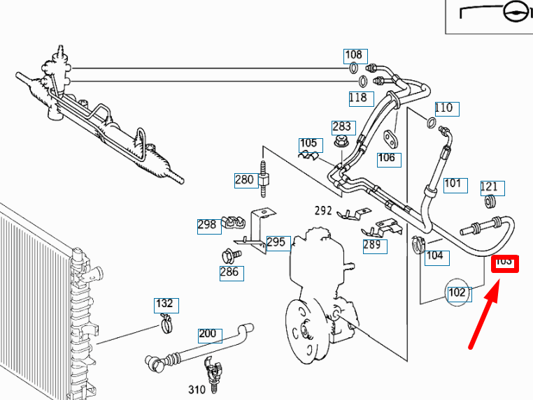 MB ML W163 Power Steering Low Pressure Hose RHD A1634605924 NEW GENUINE
