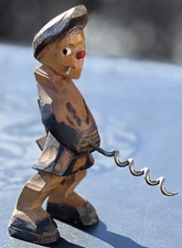 Vtg Naughty Novelty Hand Carved Whizzing Man Cork Screw / Bottle Opener