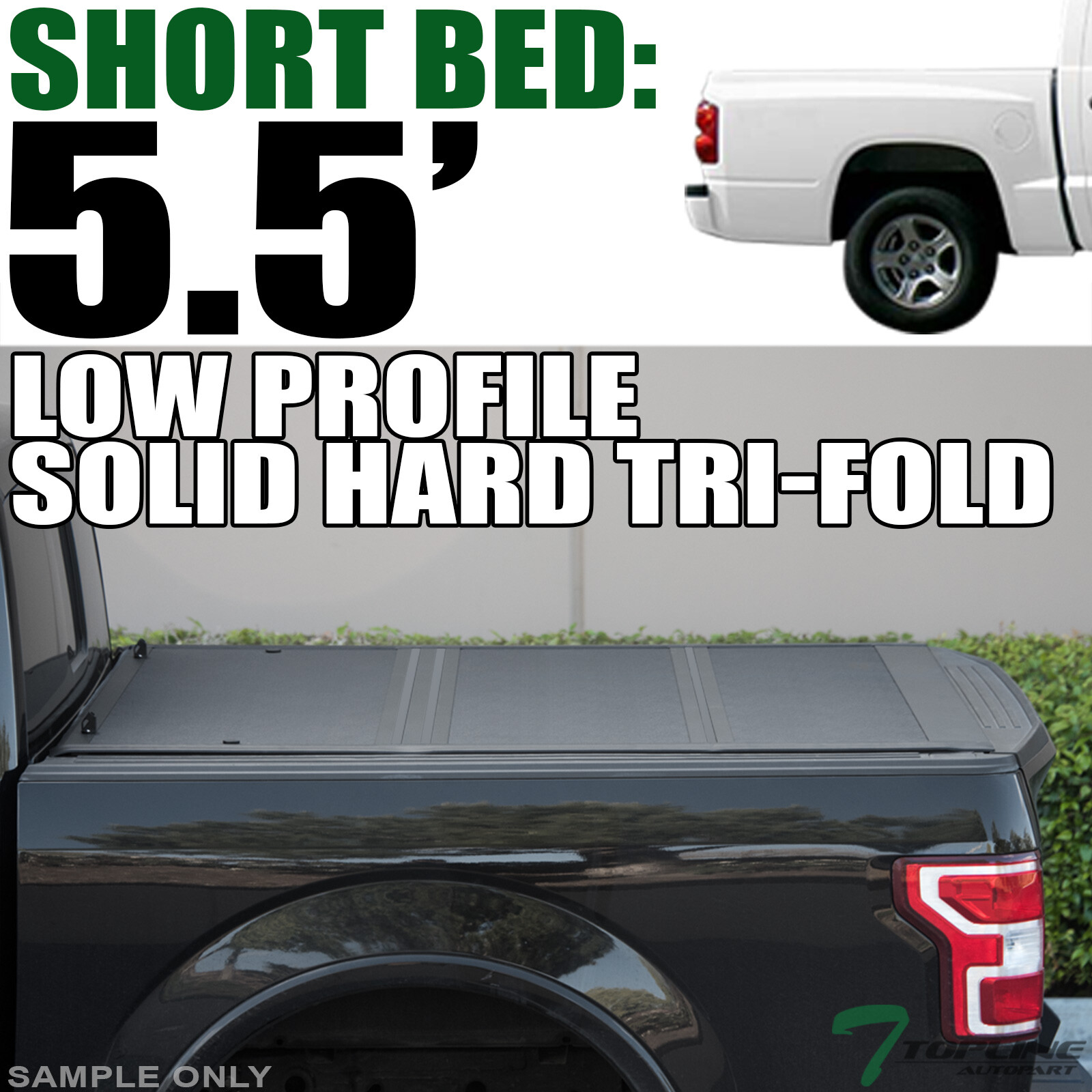 Topline For 2000-2004 Dakota 5.5 Ft Bed Low Profile Hard Tri Fold Tonneau Cover