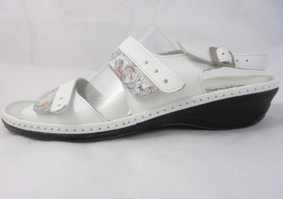 Suave Sandale Sandalette Bequeme Damen Schuhe Leder weiß 42 8