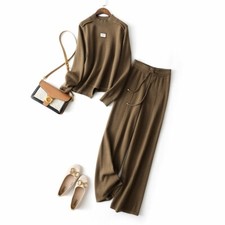 Women's Sweater Knitted Pants Set Wide Leg Pants 2Pcs Suit Jumper Winter Warm