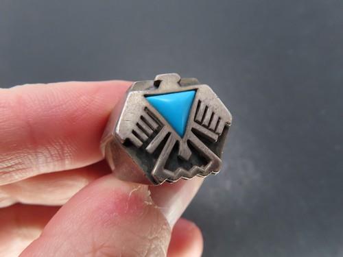 1988 Sterling Silver & Turquoise Thunderbird Ring, FM, Size 9.75, 15.3g - Picture 5 of 7