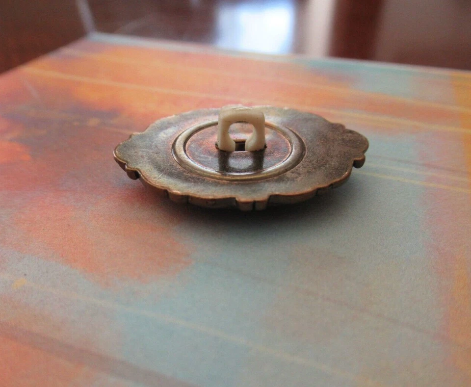 Ornated Cameo Fancy Button Vintage Floral Design, Vintage Brass Tone 1.25" H - Image 4 of 4