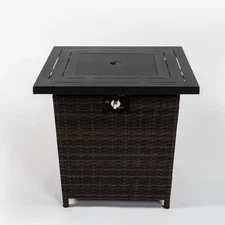 Rattan Square Propane Fire Pit Table in Black Brown 28.00 In. W X 24.80 In. H