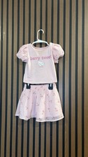 Sanrio Hello Kitty Girls 2T Pink Skirt Set Berry Sweet Glitter Puff Sleeve Flaws