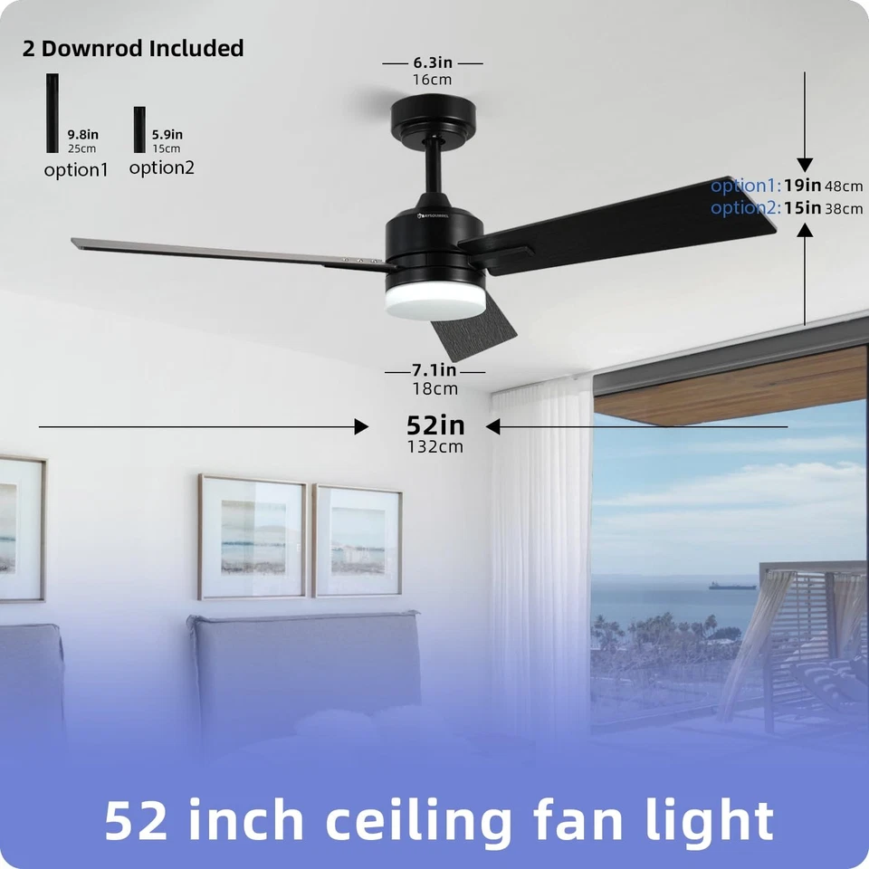 Samrt Ceiling Fan with Light52" Large Outdoor Ceiling Fans for PatiosLow Prof... - Image 2 of 4