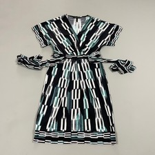 BCBGMAXAZRIA Womens Geometric Ikat Print Faux Wrap Dress Black White Mint XXS