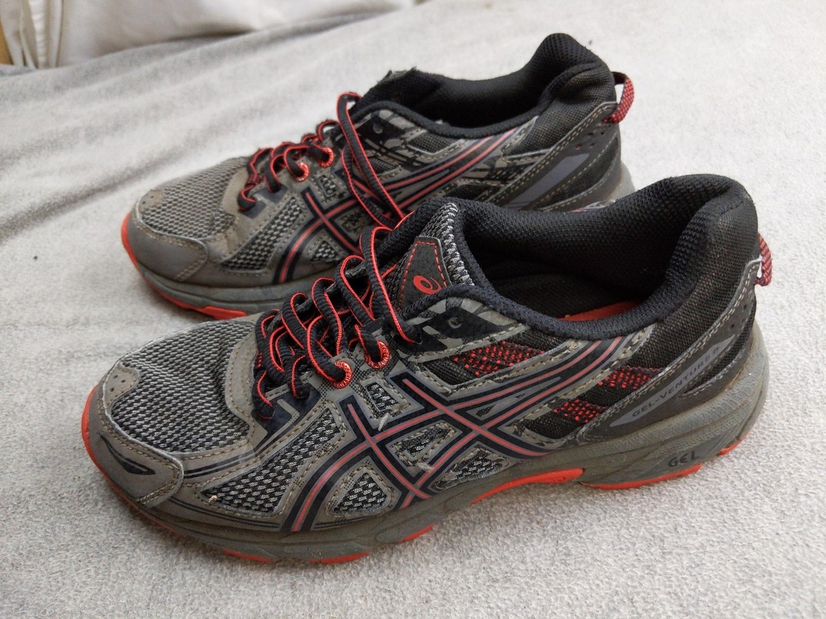 ASICS Gel-Venture 6 Shoes Youth Size 5 Gray Black Red Trail