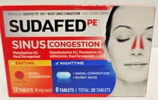 Sudafed PE Day and Night Sinus Pressure & Congestion Tablets, 20 Count Brand NEW
