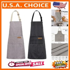 2 Pack Kitchen Cooking Aprons, Adjustable Bib Soft Chef Apron with 2 Pockets ...