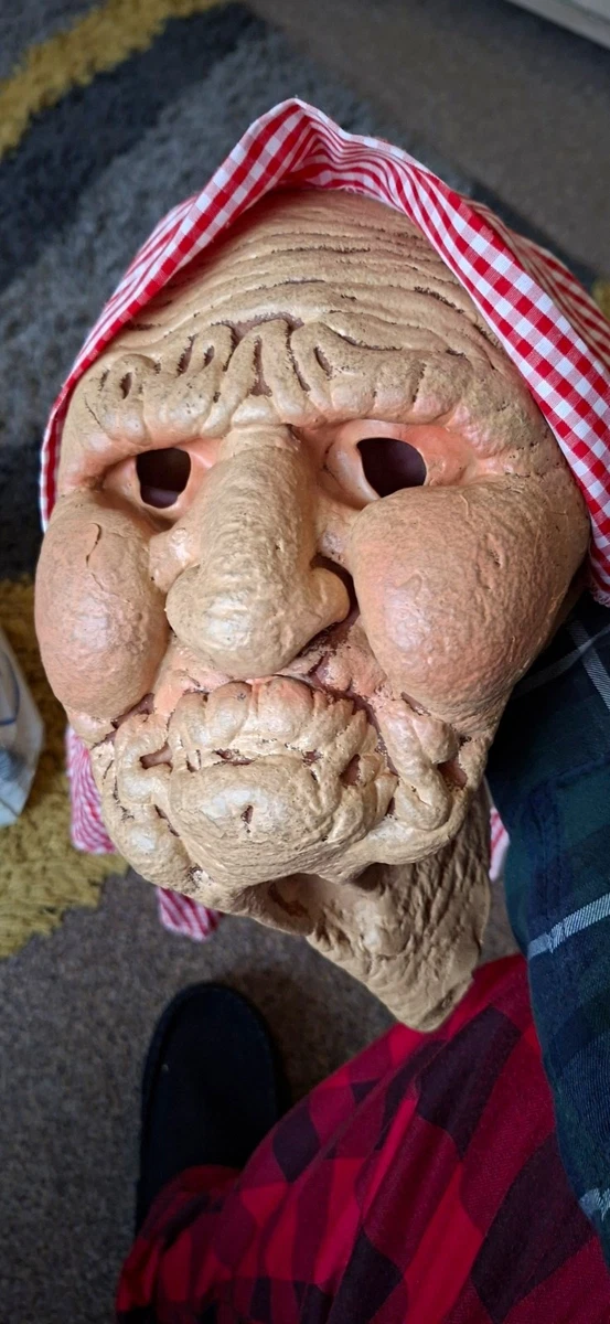 Old Lady Woman Granny Nanny Gypsy Costume Scary Halloween Face Mask Dress