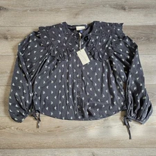 Universal Thread Ruffled Collar Boho Peasant Praire Top Size S Embroidery NWT