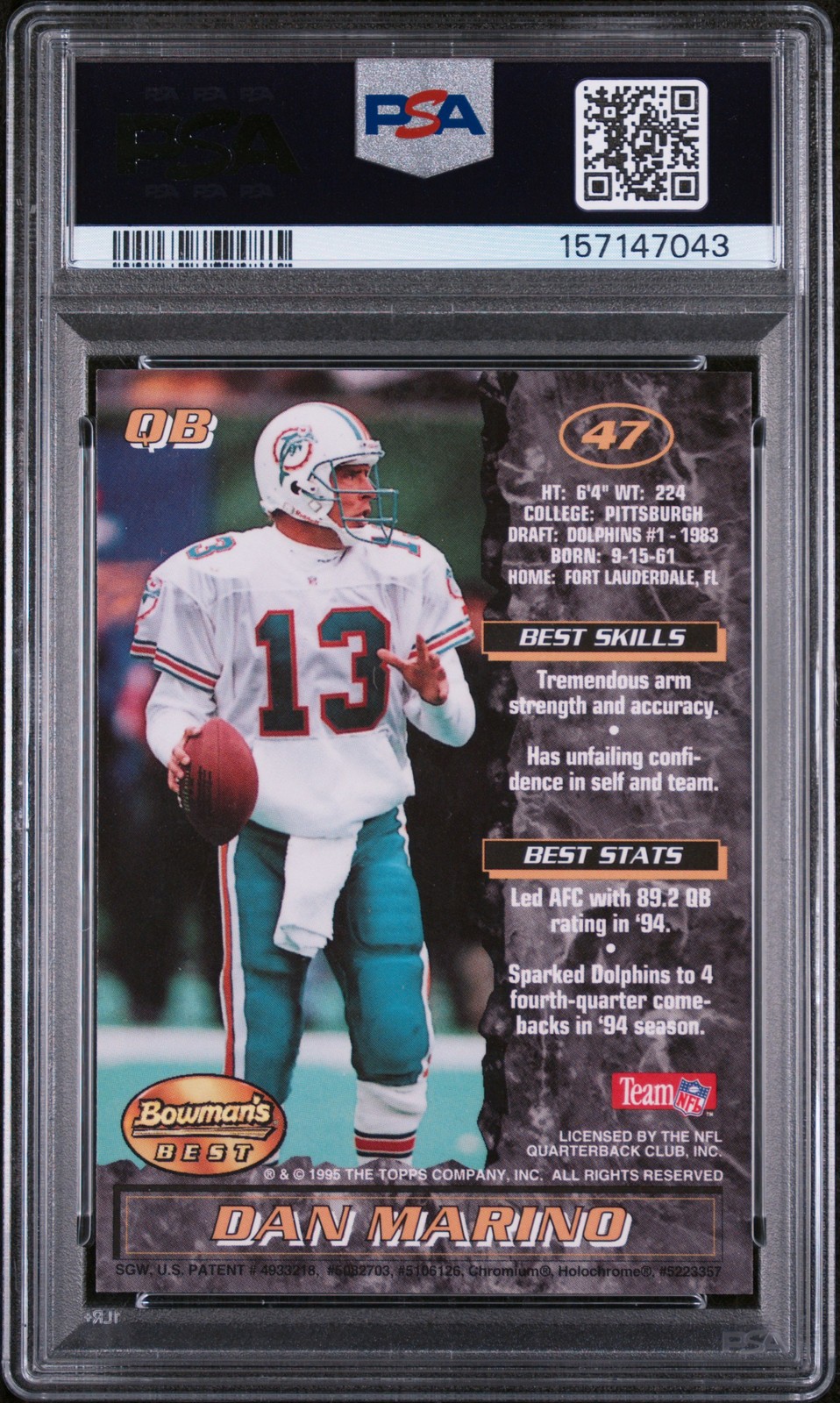 1995 BOWMAN'S BEST BLACK #47 DAN MARINO PSA 9 view 2