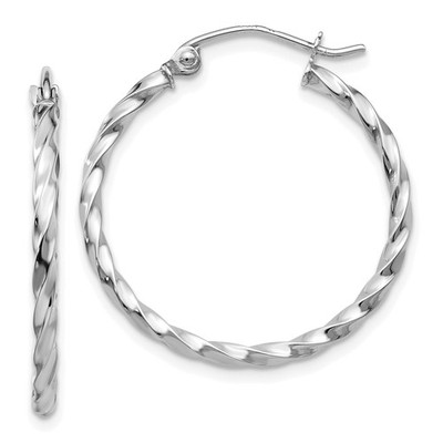 14 Karat Weißgold gedrehte Creolen poliertes Seil Design minimalistischer Schmuck