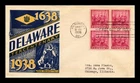 Dr Jim Stamps Delaware Tercentenary Block 1938 First Day Cover Staehle Cachet