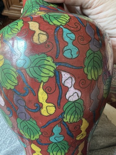Antique Late 19th - Early 20th Century Chinese Cloisonne Enamel Vase 9.5 Inches - Picture 2 of 12