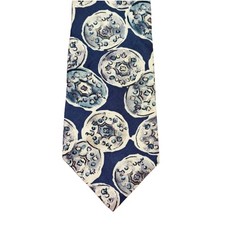 Executive Collection 100 Italian Silk Tie Blue Ivory Circles Abstract Mens
