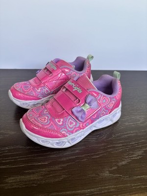 Skechers Girls Heart Print Light-Up Sneakers Hook & Loop Pink Purple Low Top