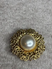 Vintage Scarf Clip Faux Pearl Goldtone Filigree 1.5 inches