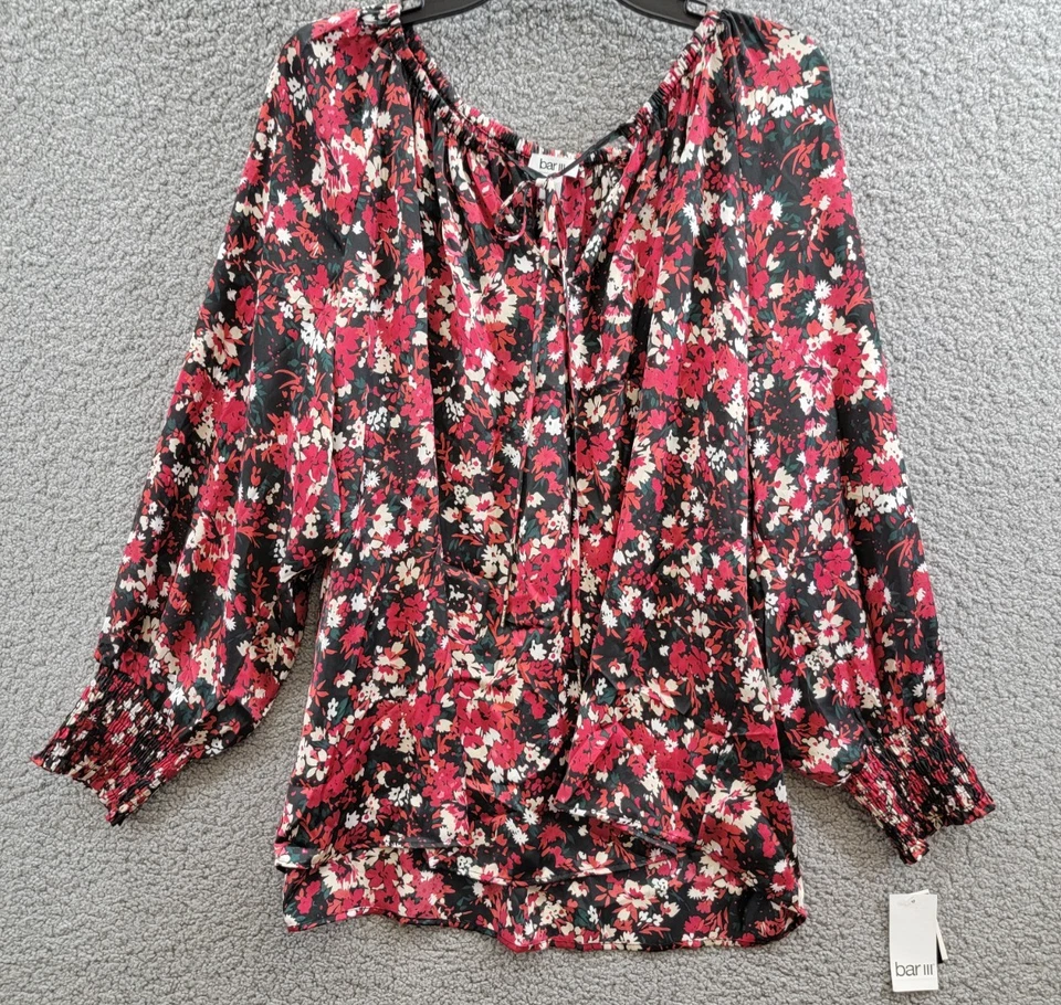 Blusa Campesina Bar III Talla Grande Estampado Floral Para Mujer 2X Negra/Granada Multi Foto 2 de 4