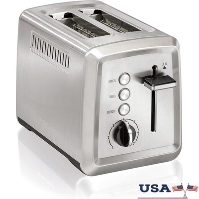 Stainless Steel 2 Slice Toaster Bagel Toast Boost Crumb Tray Extra Wide Slots US