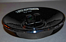 Vintage Advertising Hotel New Yorker 6" Black Glass Ashtray
