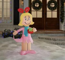Gemmy The Grinch Cindy Lou Who with Gift 4 Ft Inflatable New