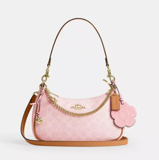 COACH Teri Shoulder Bag Signature Canvas Charm Powder Pink CEA20 Outlet New