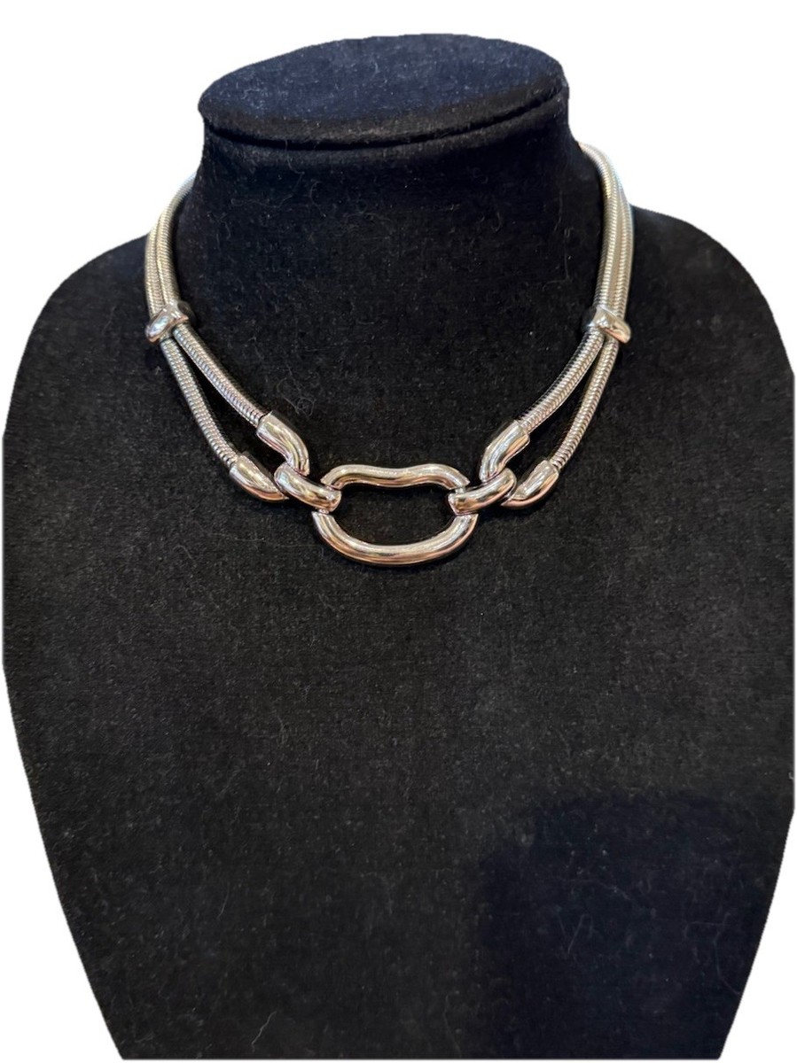 Vintage Monet Polished Silver Tone Round Choker Necklace Signed