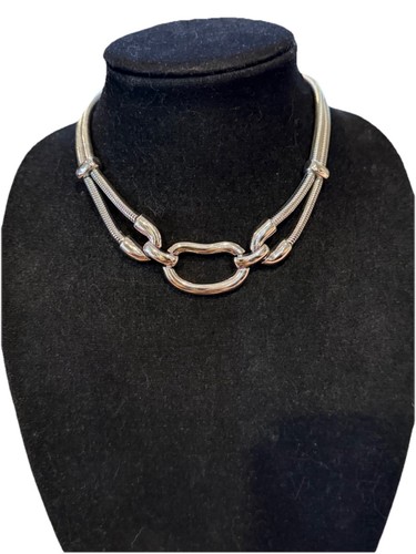 Vintage Monet Polished Silver Tone Round Choker Necklace Signed