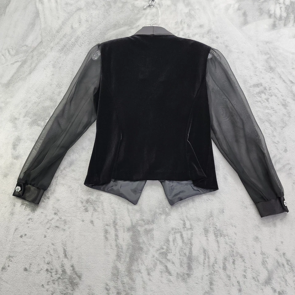 Vintage DressBarn Top Womens S Black Velvet Satin Collar Sheer Sleeves Formal - Image 3 of 4