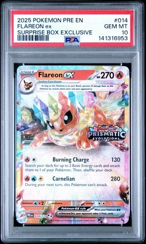 Flareon ex 014/131 Surprise Box Stamp Prismatic Evolutions Pokemon PSA 10