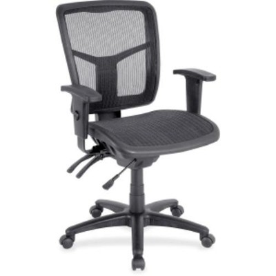 Lorell Mid-back Swivel Mesh Chair - Black, Silver - Black Frame - 25.3'' X 23.5''