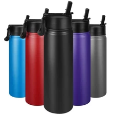 24 oz Insulated Water Bottle with Straw, Stainless Steel Double Wall Vacuum T...