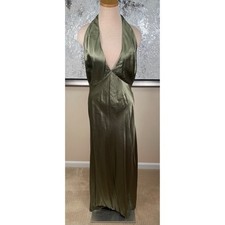 REFORMATION Daniela Silk Halterneck Aloe Vera Green Maxi Dress Size 12