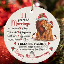 Happy 11th Anniversary Ornament Cute Lion Couple 11 Year Marriage Christmas Gift