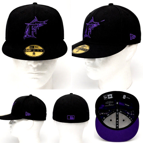 Florida Marlins New Era 59FIFTY Fitted Hat 8 Black Purple MLB Cap Big Sizej