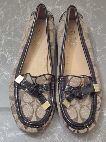 Coach Frida Signature Logo Womens Pre-owned Slip-on Brown/Beige Flats,Size 6B - Picture 2 of 5