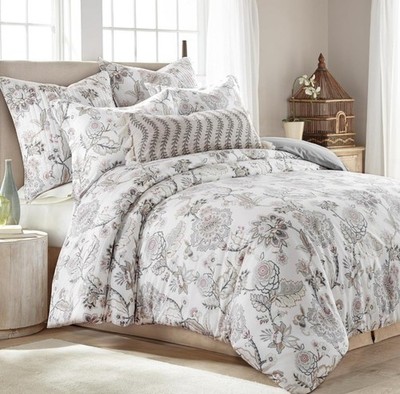 Levtex Home Ophelia Blush Reversible King Duvet Cover Set Floral Grey 