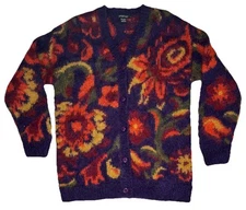 Floral Abstract Mohair Blend Cardigan Sweater Paraphrase Women’s L Vintage