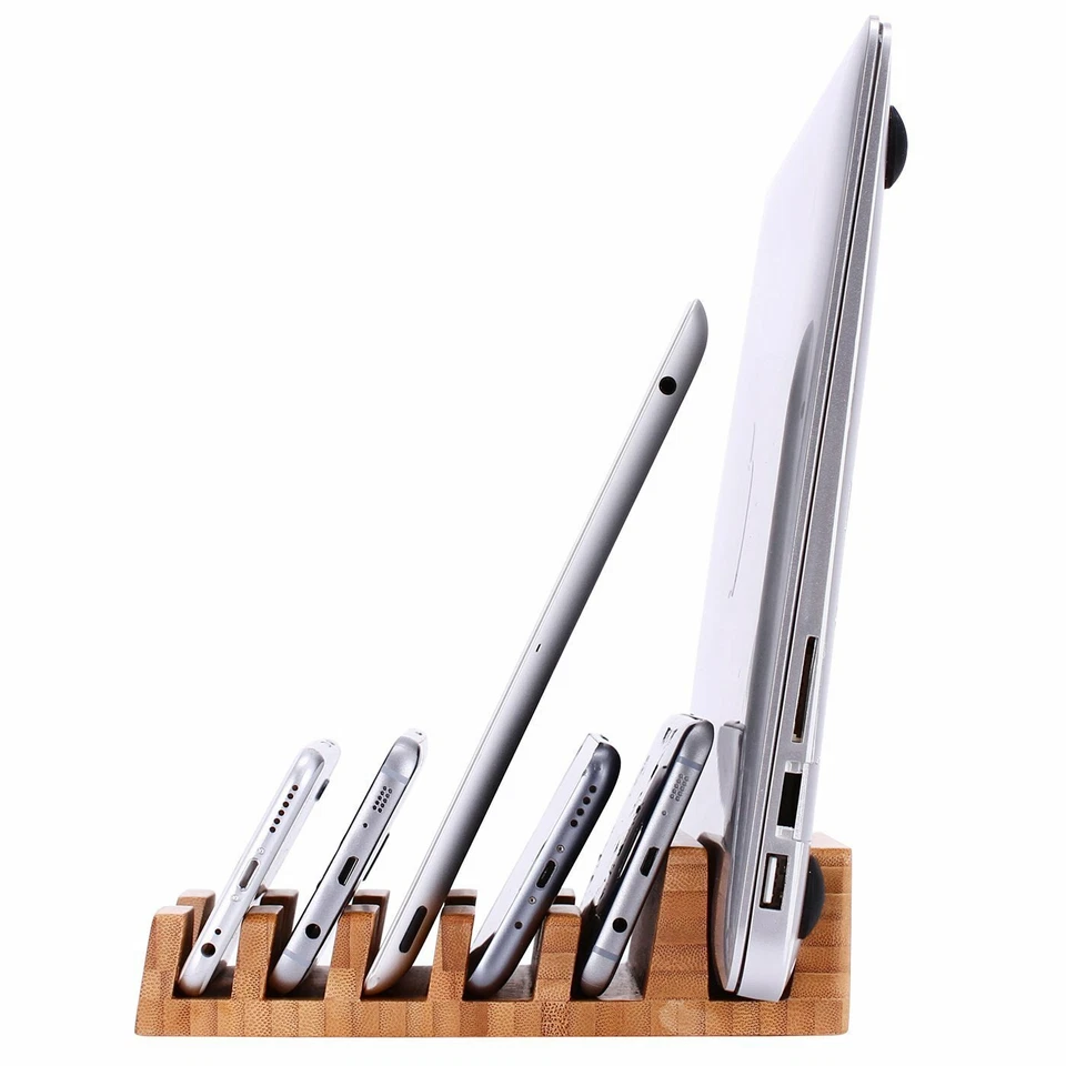 Wooden Wood Multi Device Charging Stand Station Cradle For iPhone iPad Samsung - Image 2 of 3