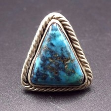 Vintage NAVAJO Sterling Silver  Blue Gem TURQUOISE RING, size 6.25, TRIANGLE