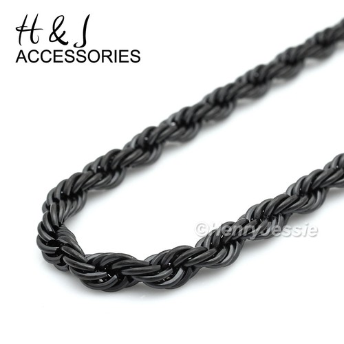 24"MEN Stainless Steel 5mm Black Plated Smooth Classic Rope Link Chain Necklace - Picture 2 of 3
