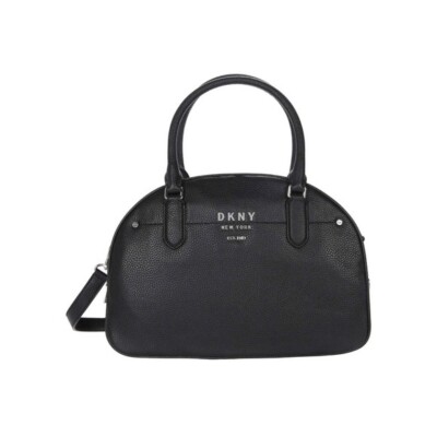 DKNY Crossbody Black Pebble Leather Medium Satchel Dome Bag Top Handle