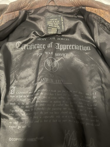 1987 Vintage Avirex Leather Aviator Type A2 Flight Jacket w/Flying Tigers Patch - Picture 13 of 24