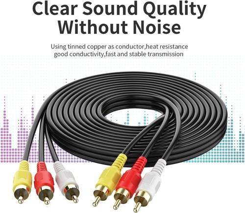 3 RCA Male to 3 RCA Male Cable Stereo AV Audio Video Composite Gold Plated US - Picture 4 of 15