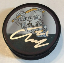 ISAC LUNDESTROM SIGNED ANAHEIM DUCKS HOCKEY PUCK W/ CASE COA