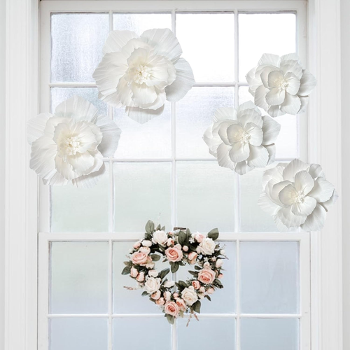 White Paper Flowers Artificial 3D Wall Décor Wedding Birthday Bridal Baby Shower - Picture 3 of 4