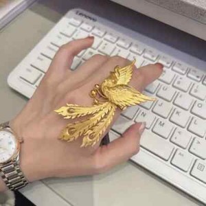 Authentic Elegant 24K .9999 Fine Yellow Gold Plated Jewelry Auspicious Phoenix Open Ring
